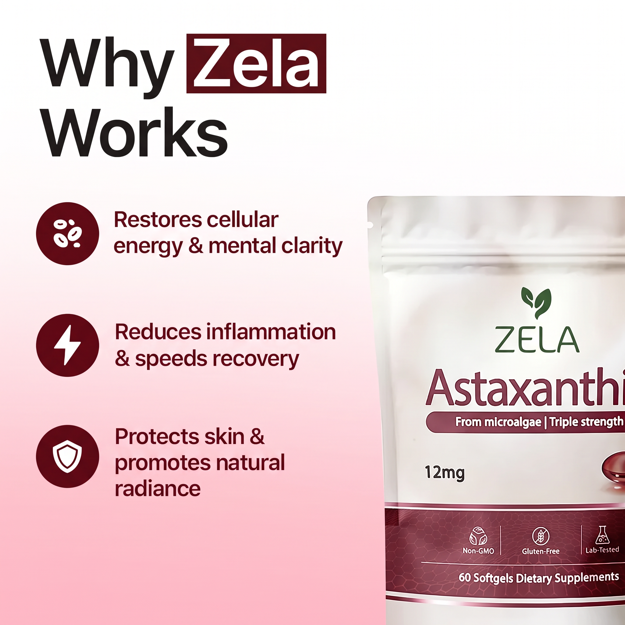 Zela Astaxanthin - Nature’s Most Powerful Antioxidant for Whole Body Support & Cellular Protection