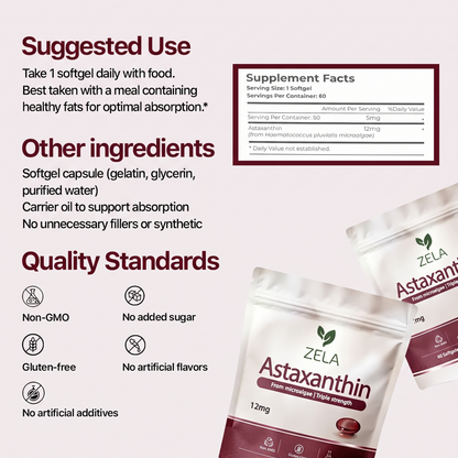 Zela Astaxanthin - Nature’s Most Powerful Antioxidant for Whole Body Support & Cellular Protection